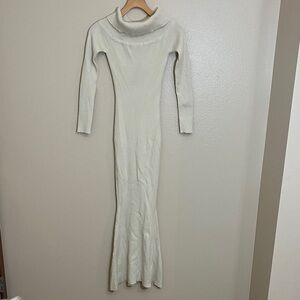 Rehab Lab Elegant Cream Long Sleeve Ribbed Dress